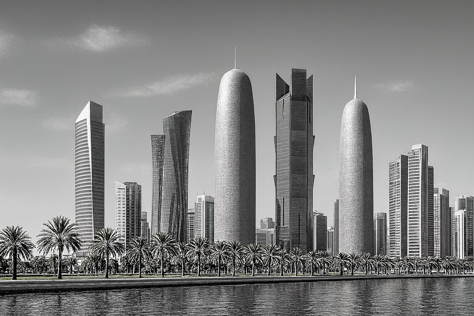 Enhanced greyscale Doha skyline